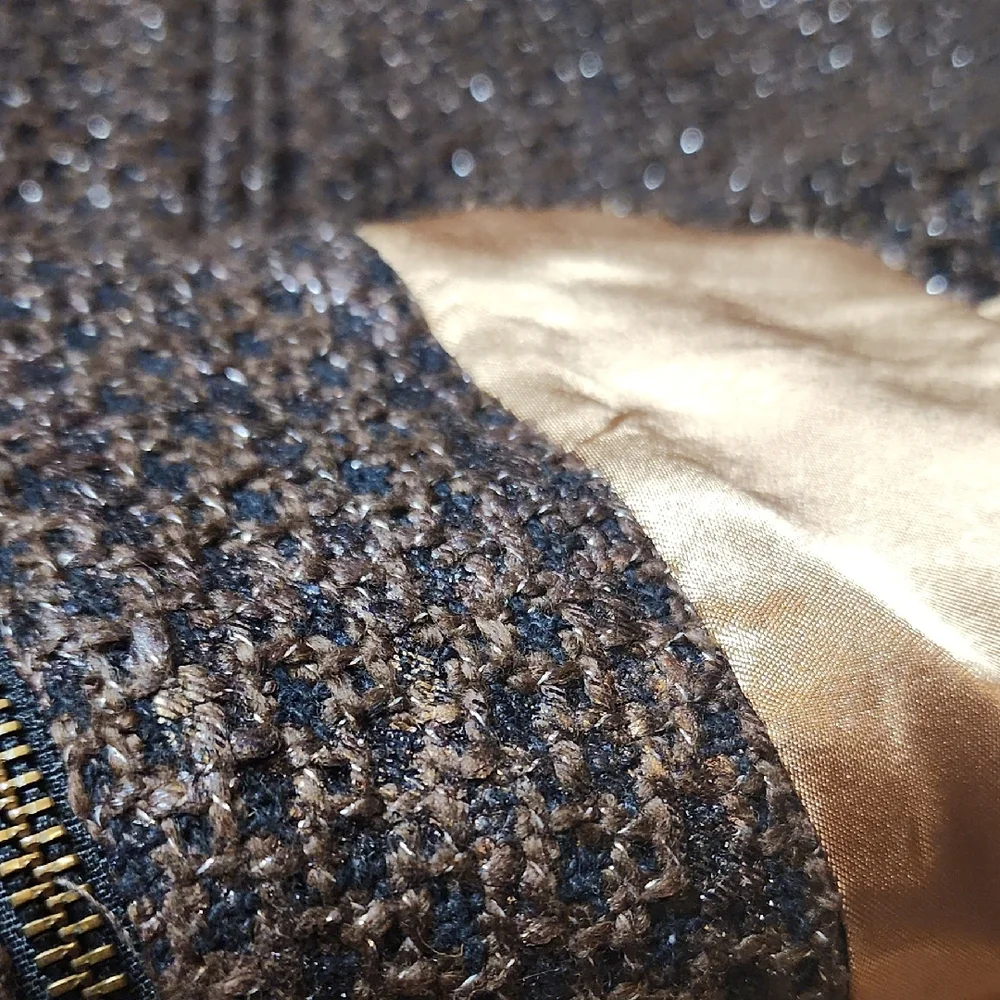 CHICO'S| Brown Bronze Copper Tweed Metallic‎ Full Zip Gold Lined Jacket | XL 16